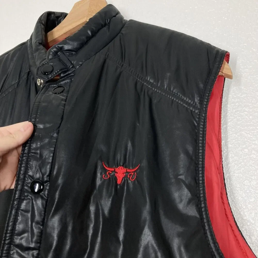 Sergio Valente Vest Mens Large Black Puffer Quilted Dragon Back Embroidered